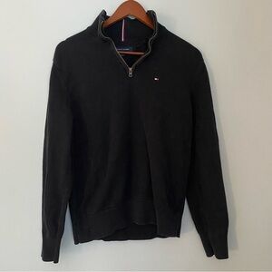 Tommy Hilfiger Men 1/4 Zip Black Medium Pullover Sweater Preppy